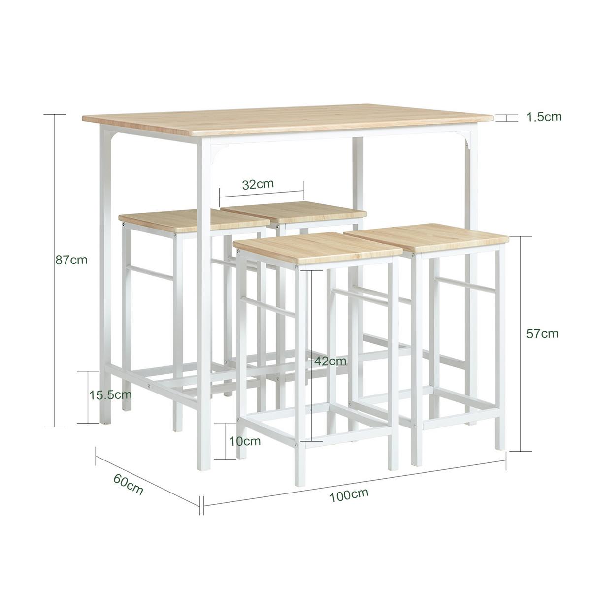 BARTISCH + 4 x BARHOCKER - Weiß, Holzwerkstoff (100/87/60cm) - SoBuy