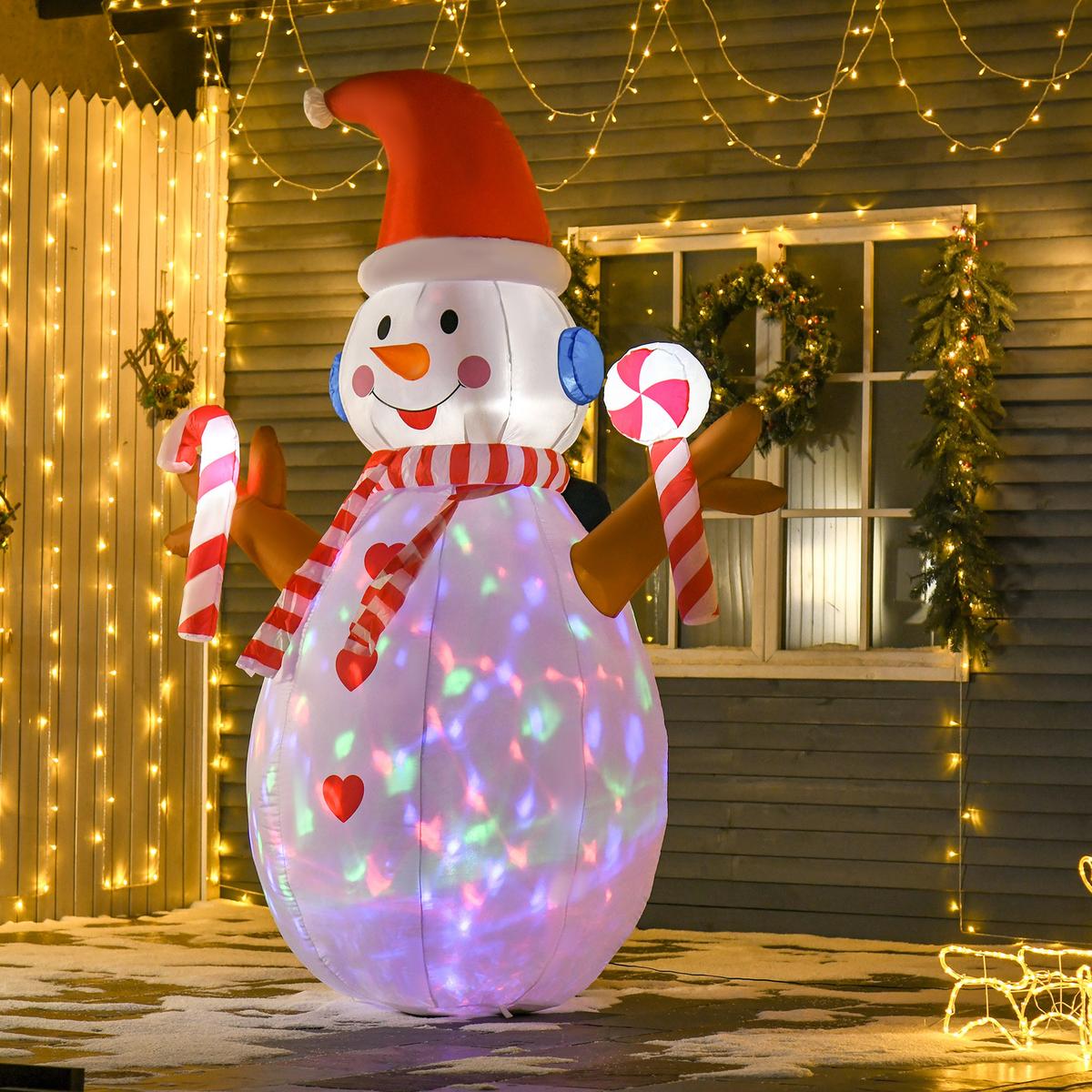 AUFBLASBARER Schneemann, Polyestertuch, Weiß+Rot - Multicolor, Kunststoff (100/240/180cm) - HOMCOM