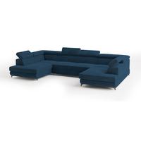 WOHNLANDSCHAFT VINTESSA Blau Velours-Stoff mit Schlaffunktion - Blau, Holz (323/89/190cm) - MASSENO