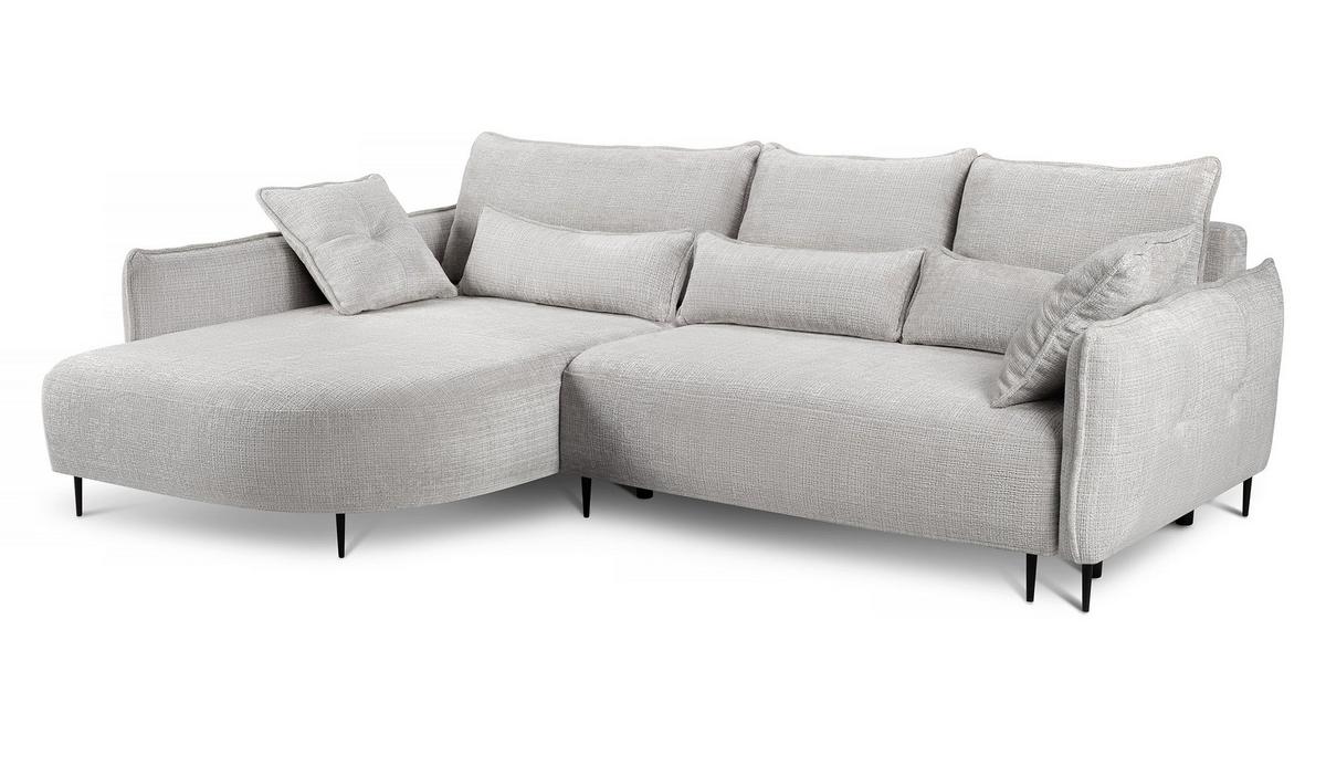 ECKSOFA Oblivio Hellgrau Chenille - Hellgrau/Schwarz, Textil/Metall (285/200cm) - Selsey