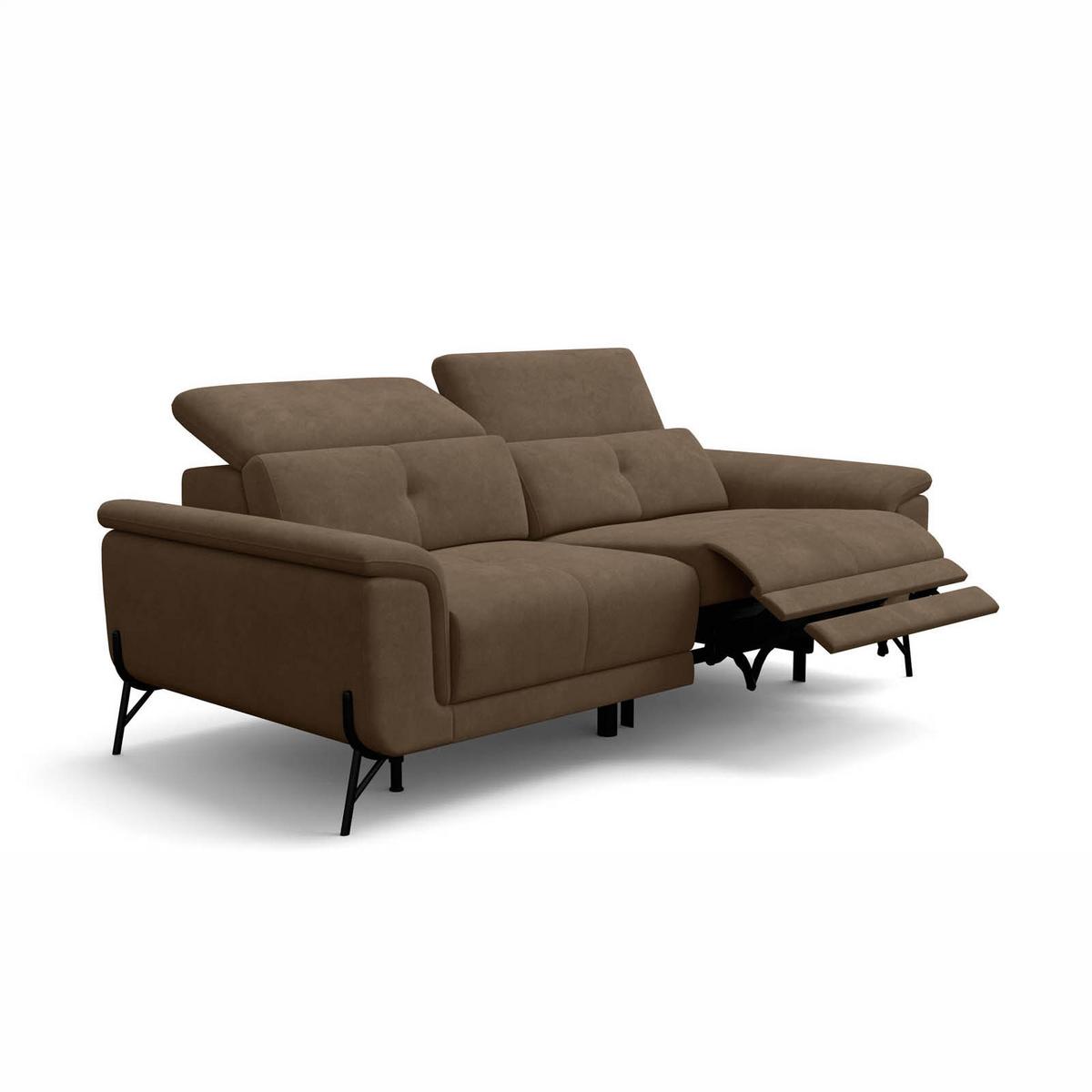 SOFA RELAX AVENA 3-Sitzer, brauner Veloursstoff - Schwarz/Braun, Holz/Textil (204/80/108cm) - Courtois Laville
