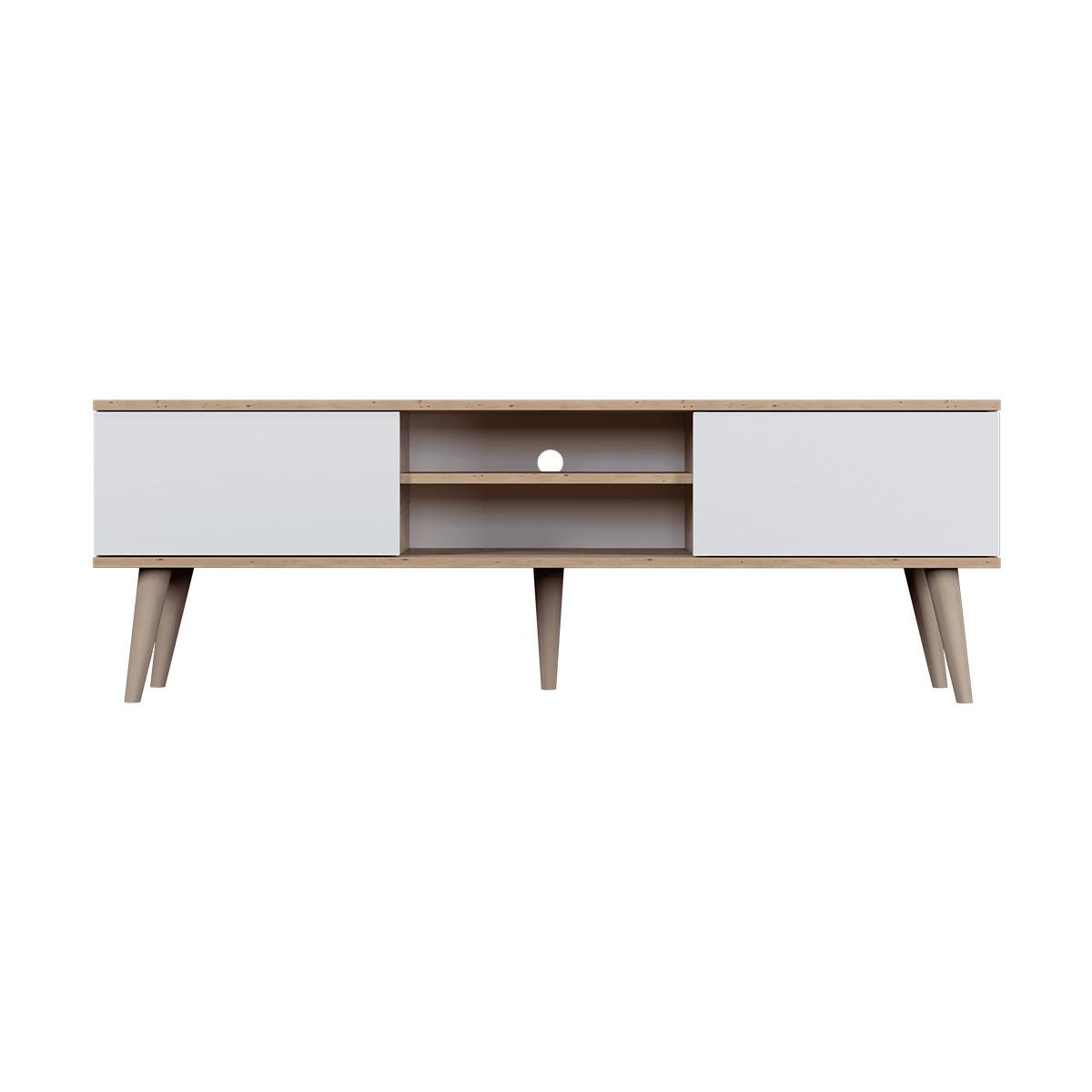 TV-MÖBEL Toronto Weiß und Holz - Weiß/Braun, Holzwerkstoff (160/55/35cm) - Petits-meubles