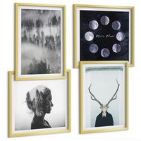 BILDER SET 4er Set - 50x50 cm & 40x60 cm Goldrahmen - Waldnebel, Mond, Schädel, Frau - Goldfarben, Kunststoff (50/50cm) - TULUP