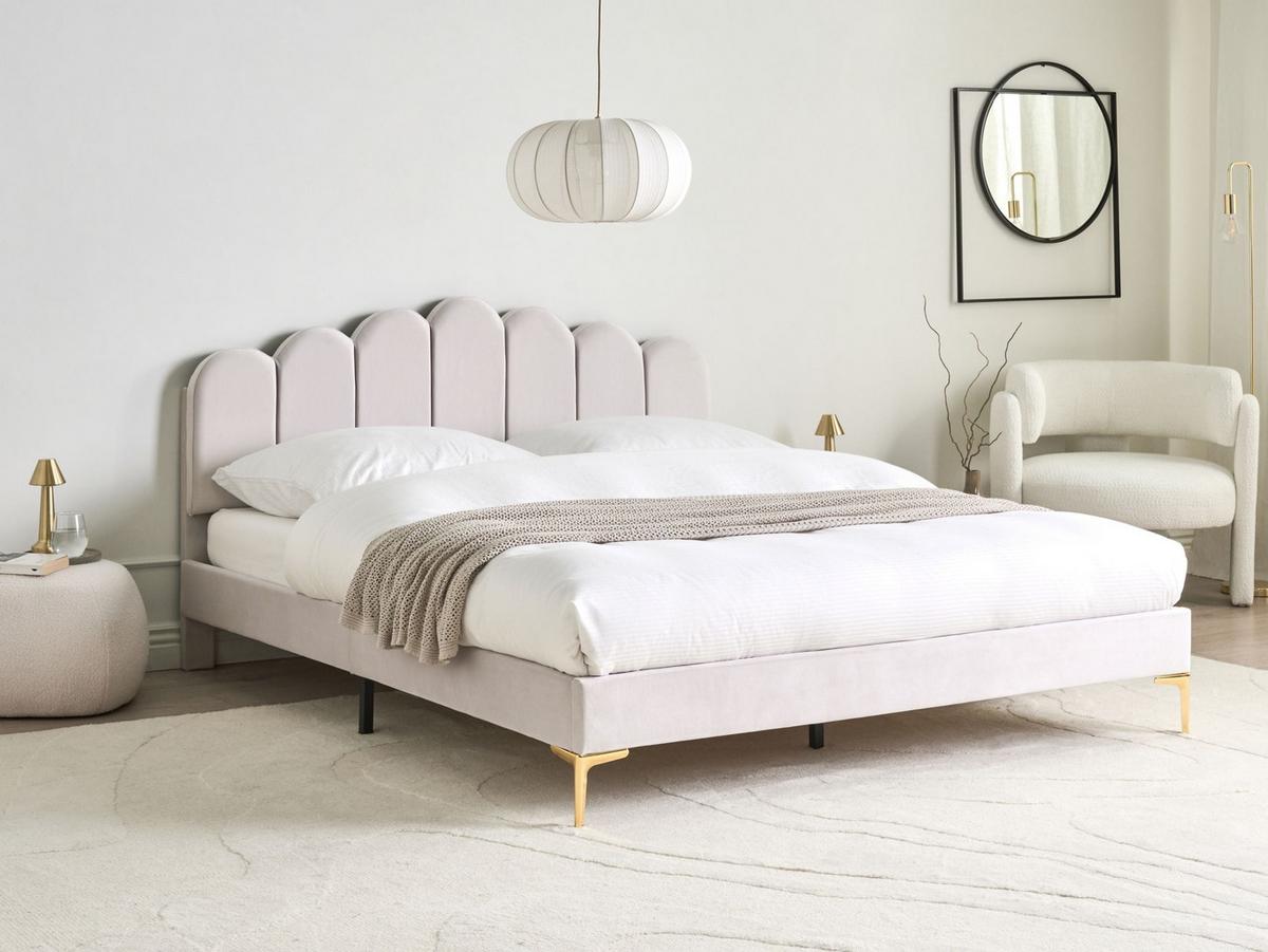 BETT mit Lattenrost 160/200 cm Samtstoff Cremeweiß Sauvian - Creme, Textil (160/200cm) - Beliani