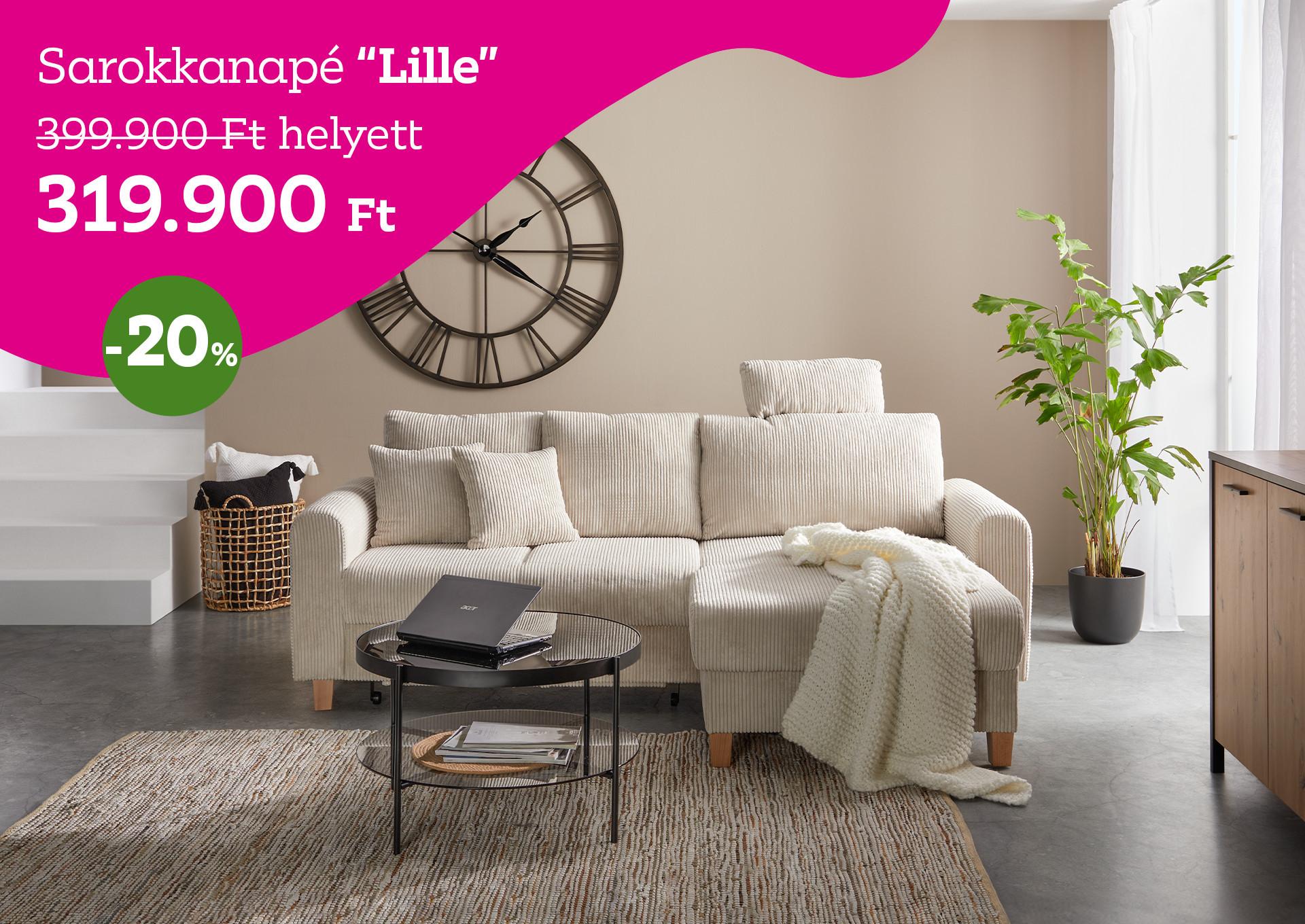Sarokkanapé Lille 399900 Forint helyett 319900 Forint, kedvezmény mértéke 20%