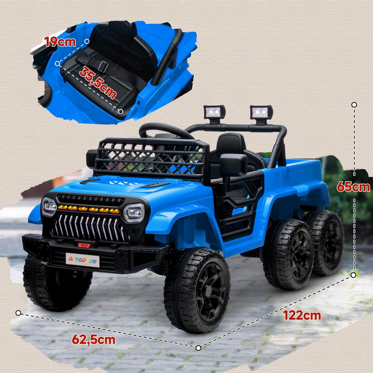 12V Elektrisches Kinderauto, mit Lichtern, Musik und Hupe, 3-8 Jahre, Hellblau - Blau, Kunststoff (122/62.5/65cm) - AIYAPLAY