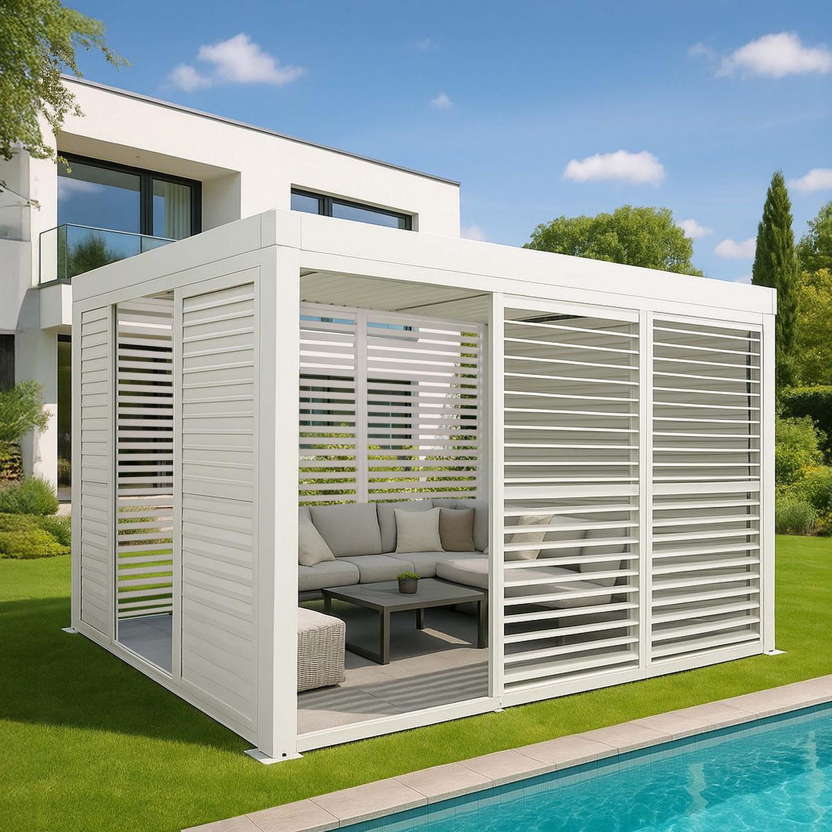 PERGOLA MIT SCHIEBETÜR Weiß - Weiß, Metall (300/220/300cm) - MCW