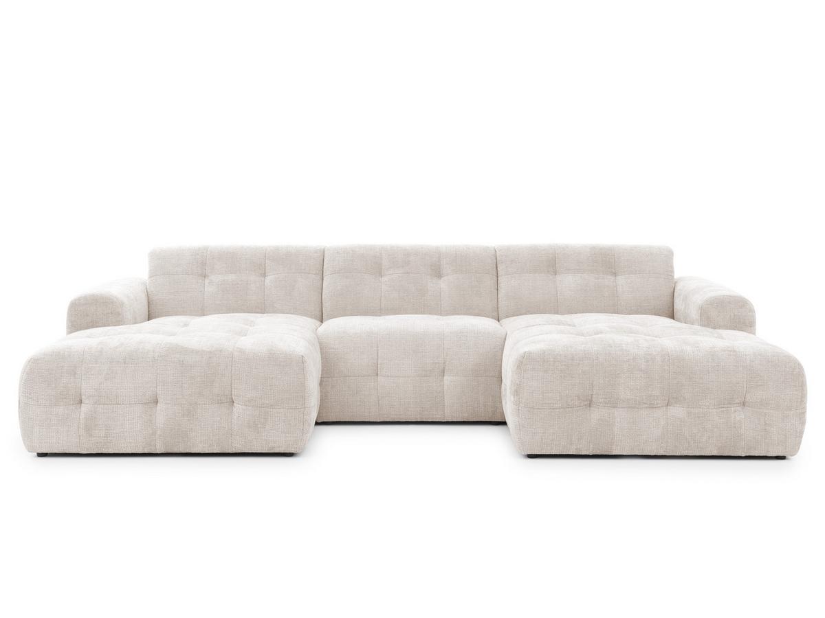 WOHNLANDSCHAFT Kozy im Bumpy-Design mit fester Rückenlehne aus weichem Beige Chenille-Stoff - Beige/Creme, Holz/Kunststoff (323/79/161cm) - S-Style Möbel