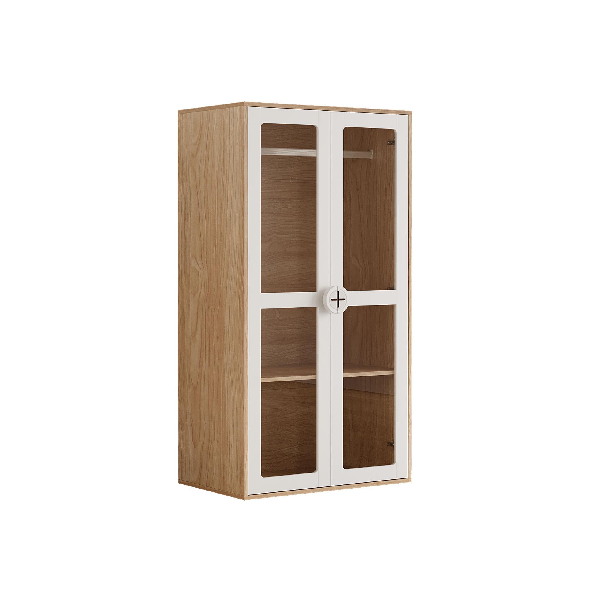 KLEIDERSCHRANK Glas-Türen Weiß & Holz mit Kleiderstange - Sonoma Eiche, Glas/Holzwerkstoff (80/150/50cm) - Urban Meuble