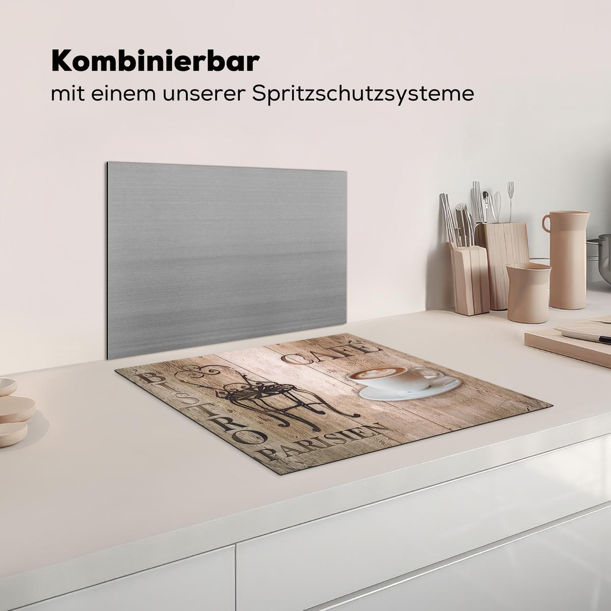 HERDABDECKPLATTE Bistro Parisien - Café - Kaffee - Jahrgang Abdeckung Ceranfeld 57.6x51.6 cm - Cappuccino, Kunststoff (57.6/51.6/0.2cm) - MuchoWow