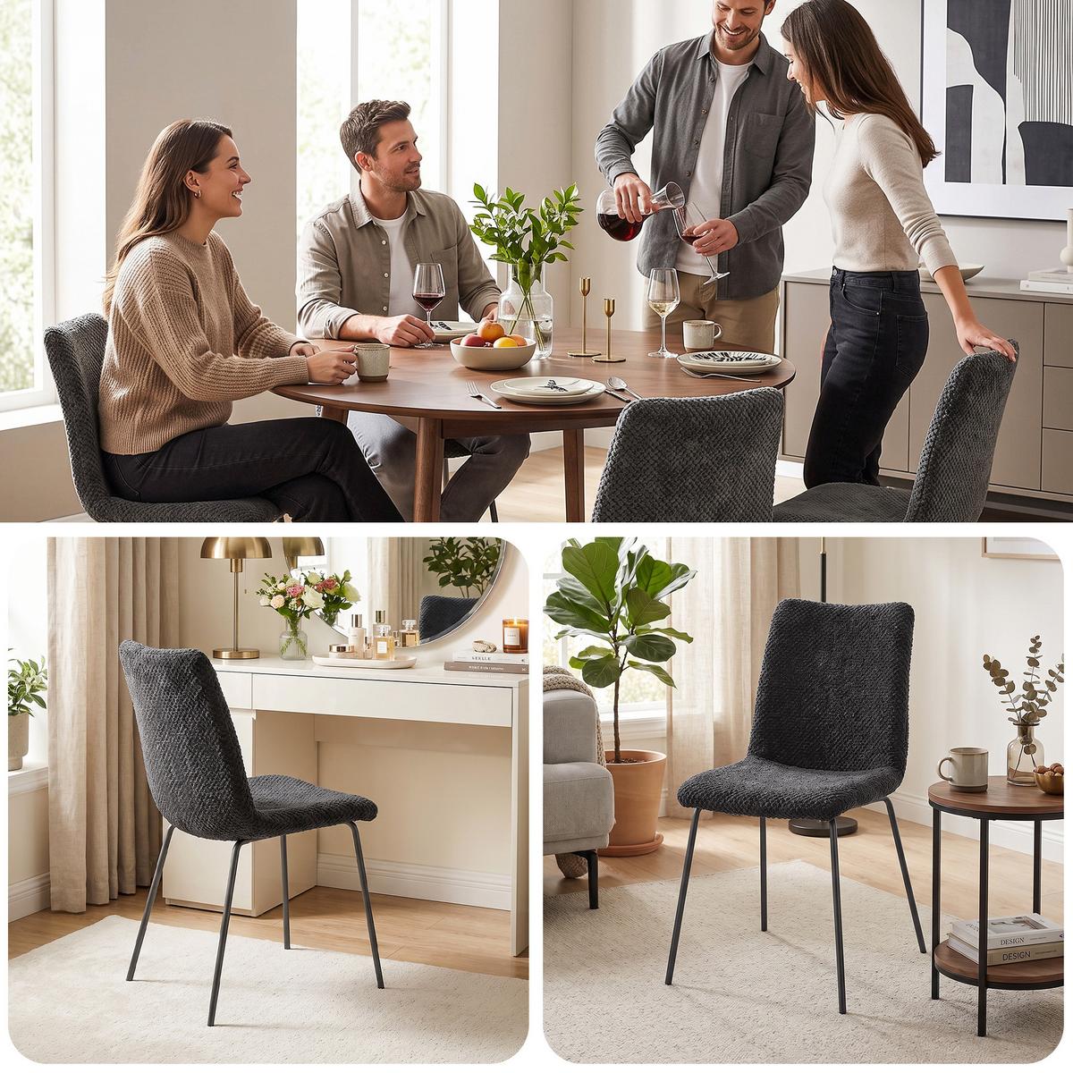 ESSZIMMERSTUHL Samt 100 Polyester Dunkelgrau - Dunkelgrau, Textil/Metall (45/89/57cm) - HOMCOM