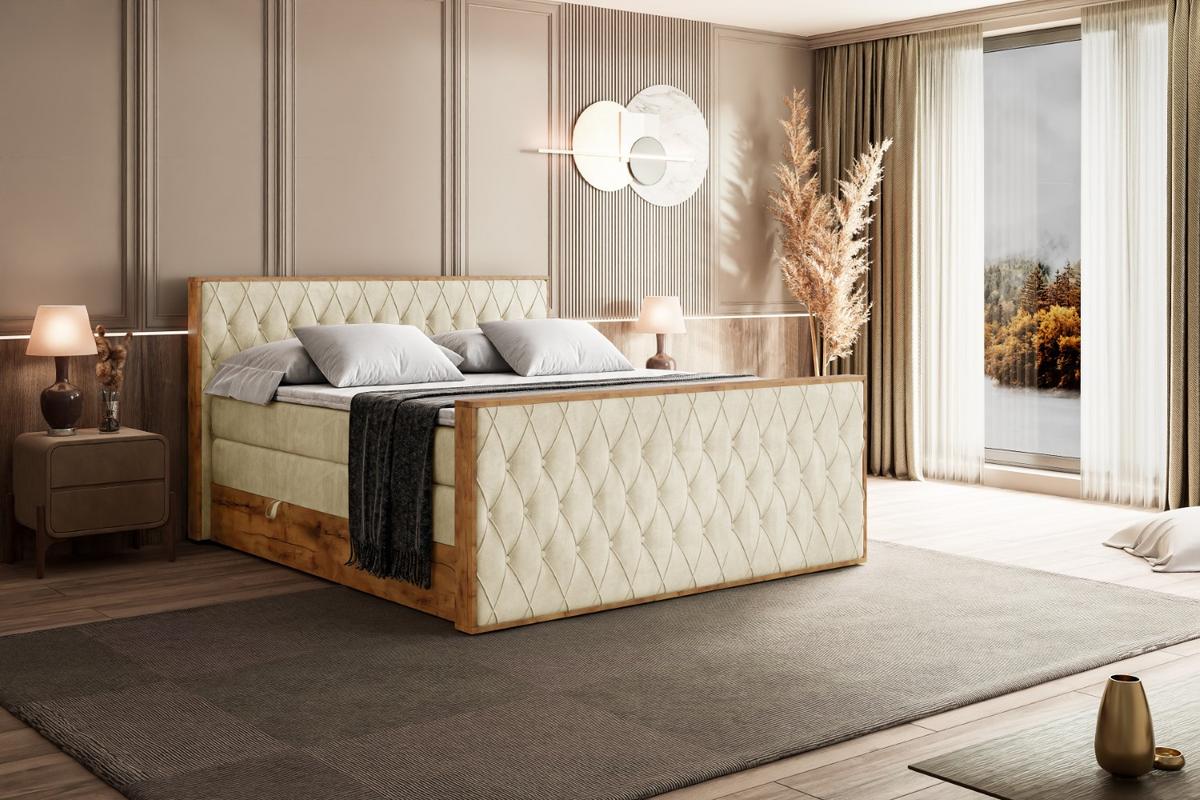 BOXSPRINGBETT mit Matratze H3|H4 und Lattenrost - LOLLI5-Z KING-120x200 - Beige Monolith - Beige, Holzwerkstoff (120/200cm) - ALTDECOR