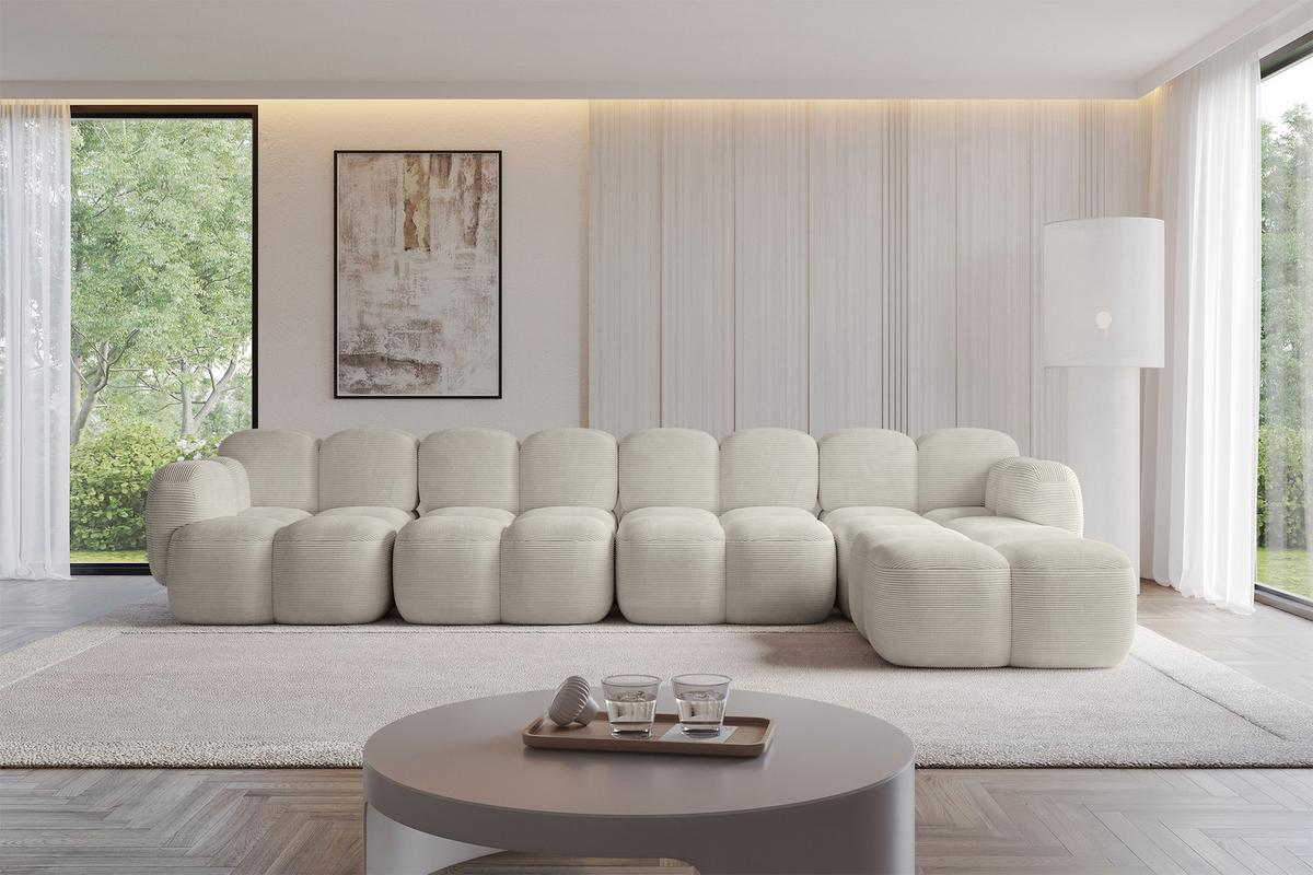 ECKSOFA modulares Sofa Rechts Miko-L3 390x205x75 Creme Cord - Schwarz/Mokka, Holzwerkstoff/Kunststoff (390/205cm) - ALTDECOR