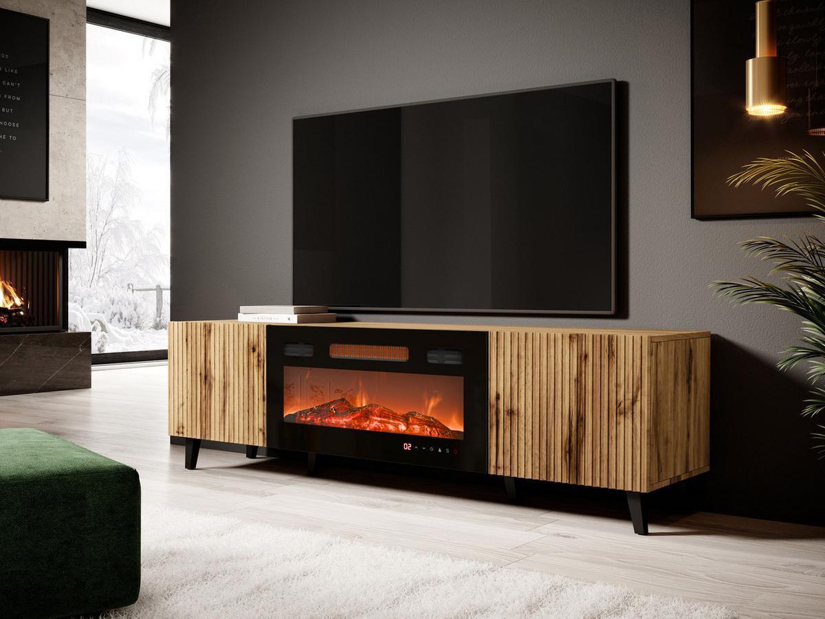 TV-ELEMENT Vamos 180 mit Kamin - Schwarz/Braun, Holzwerkstoff/Kunststoff (181/50/42cm) - MIRJAN24
