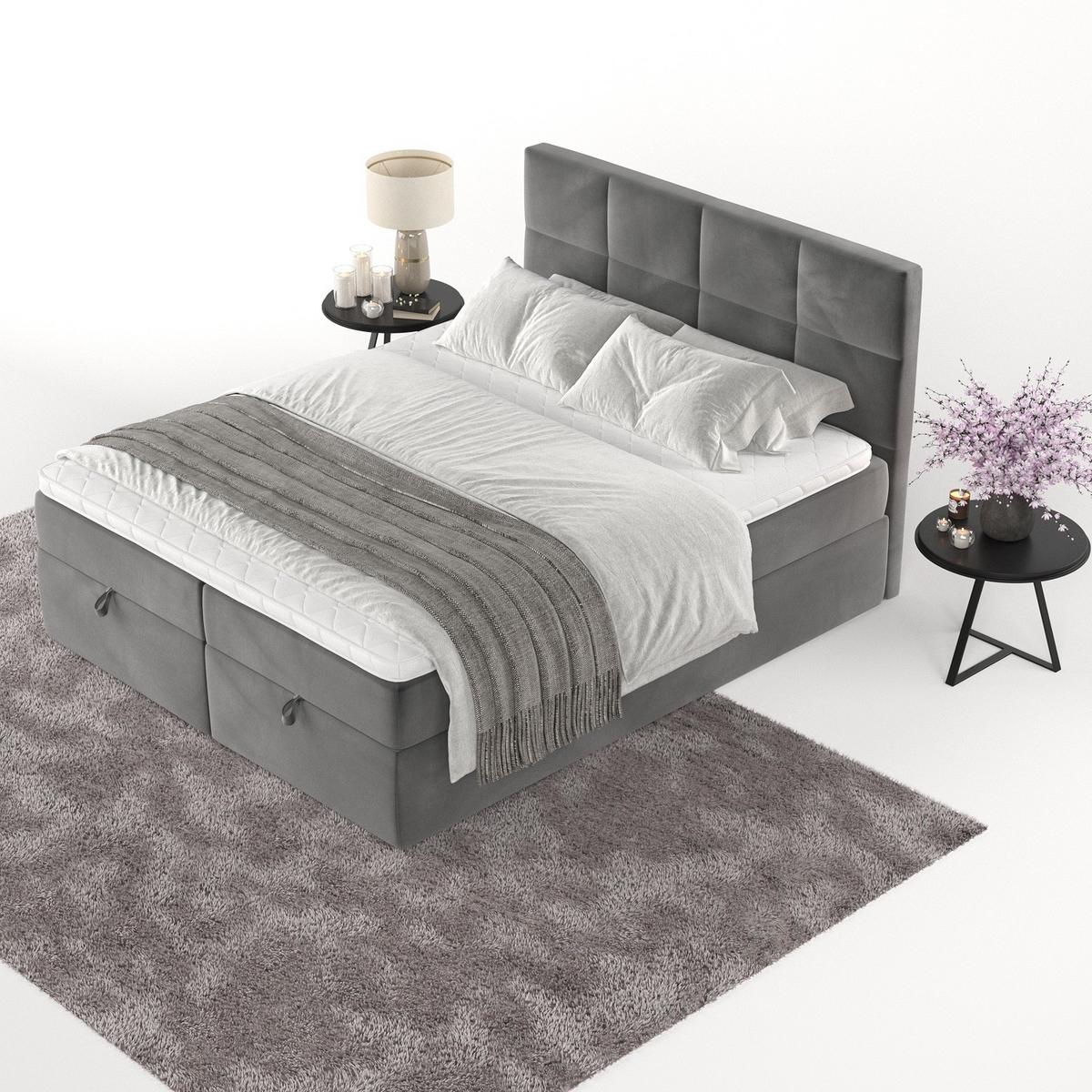 BOXBETT Velto 140/200 cm Grau im Kronos Stoff - Schwarz/Grau, Holz/Holzwerkstoff (140/200cm) - AltaBeds