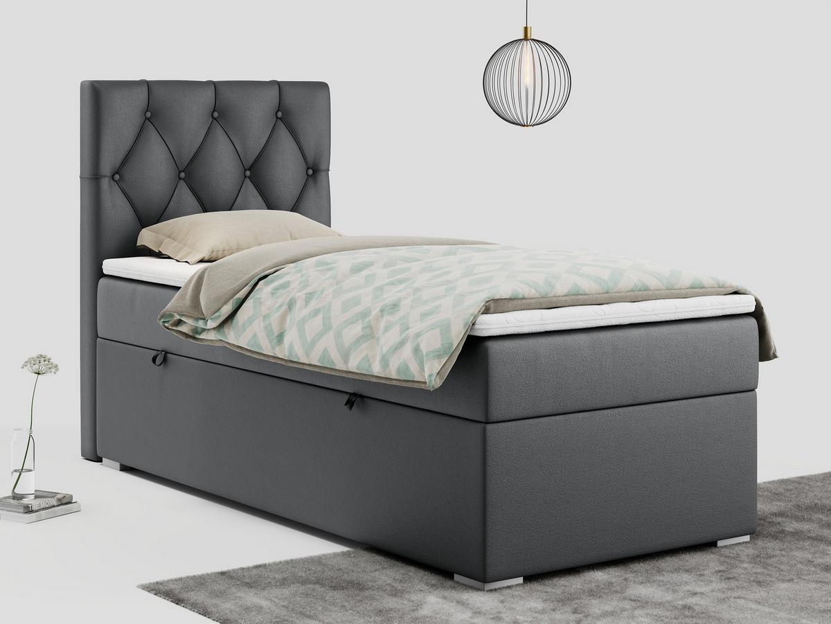 BOXBETT ALDA 90/200 Dunkelgrau Kunstleder - H3 - Links Seite - Dunkelgrau, Holz/Textil (90/200cm) - MKS