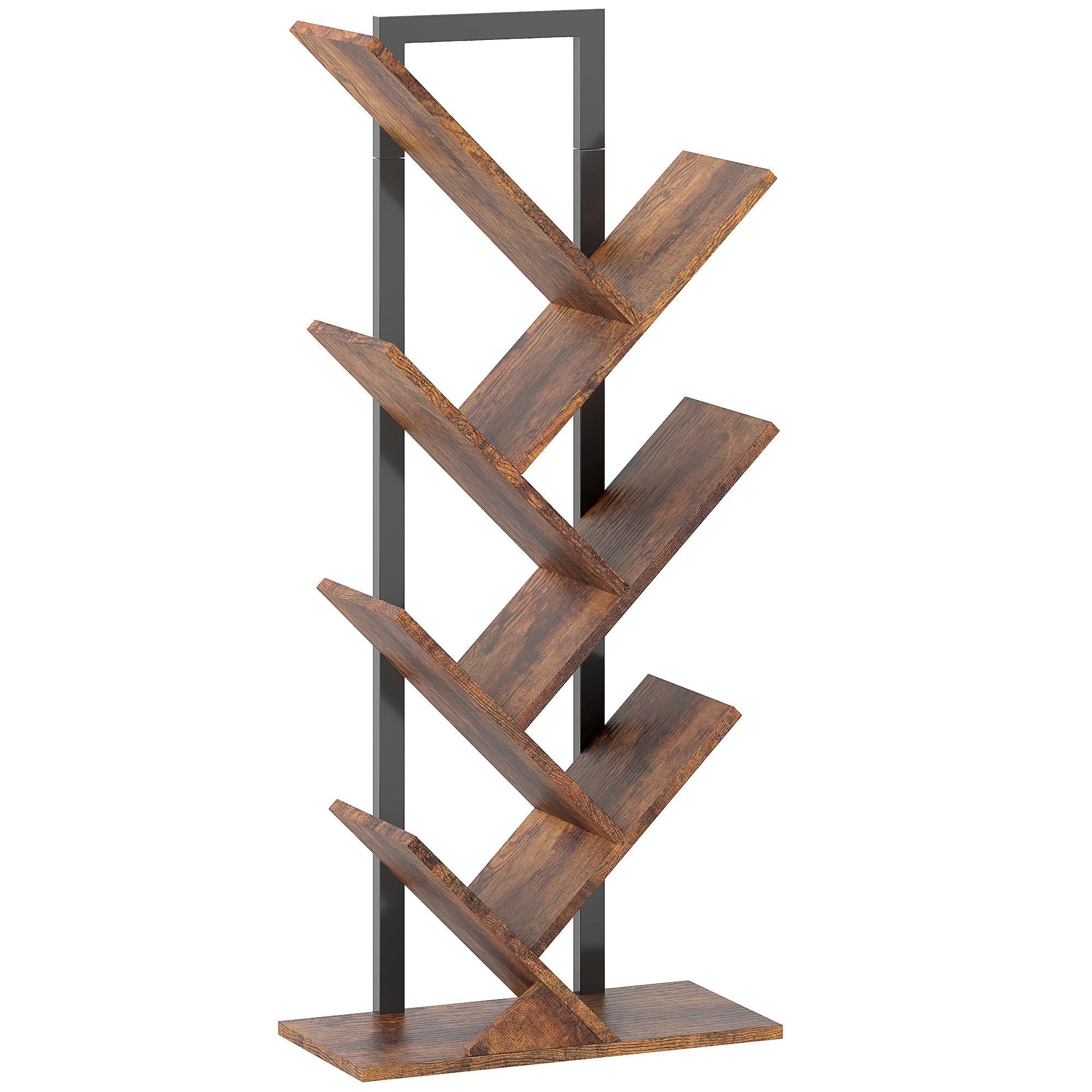 BÜCHERREGAL Standregal mit 7 Ebenen Schmal Regal im Baumform Rustikal Braun - Rostfarben/Schwarz, Holzwerkstoff/Metall (24/109/50cm) - HOMCOM