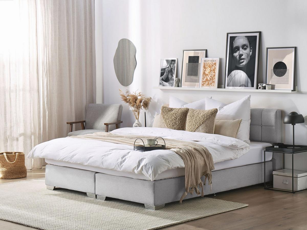 BOXSPRINGBETT 180/200cm Hellgrau Admiral - Hellgrau, Textil (180/200cm) - Beliani