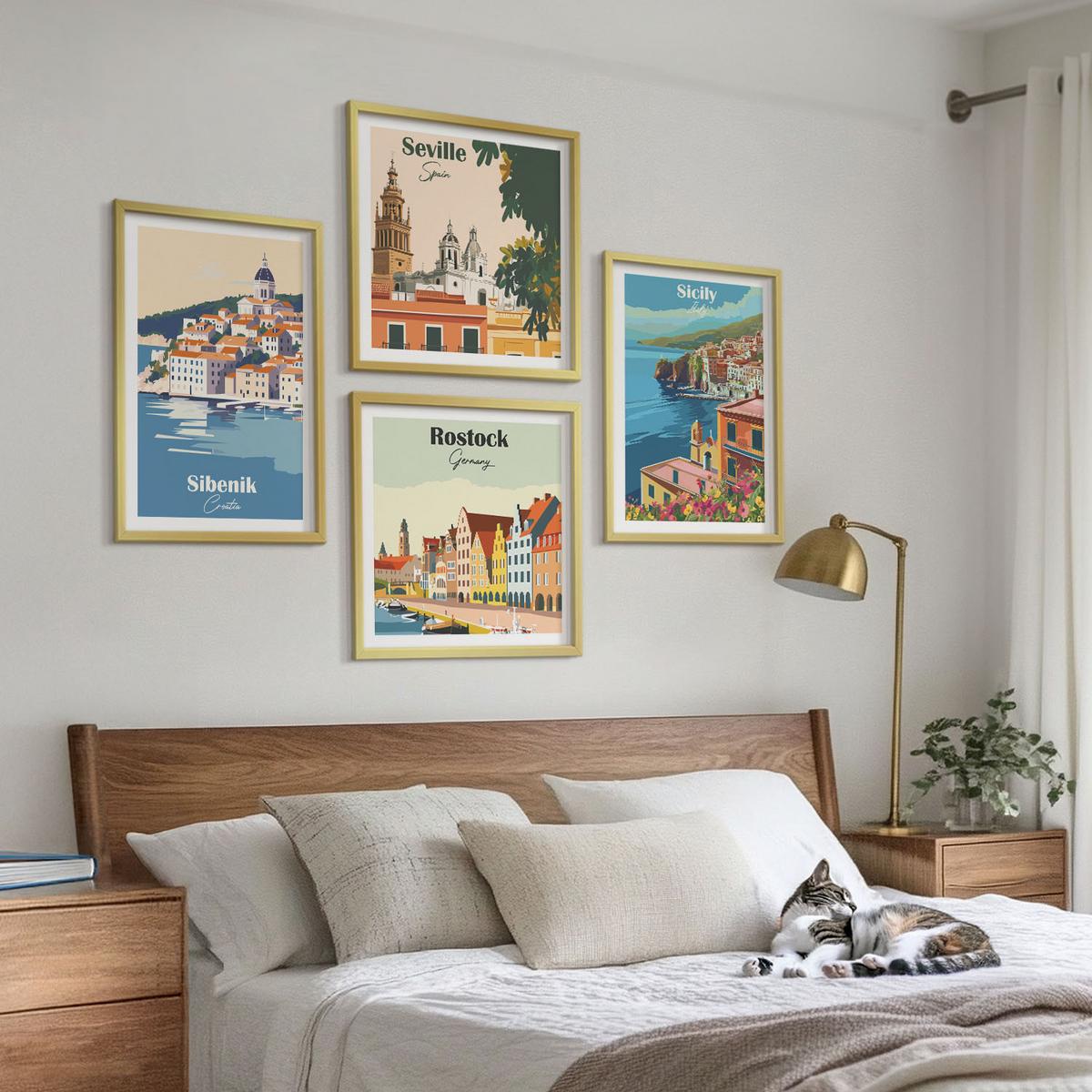 BILDER SET 4er Set - 50x50 cm & 40x60 cm Goldrahmen - Landschaften europäischer Städte - Goldfarben, Kunststoff (50/50cm) - TULUP