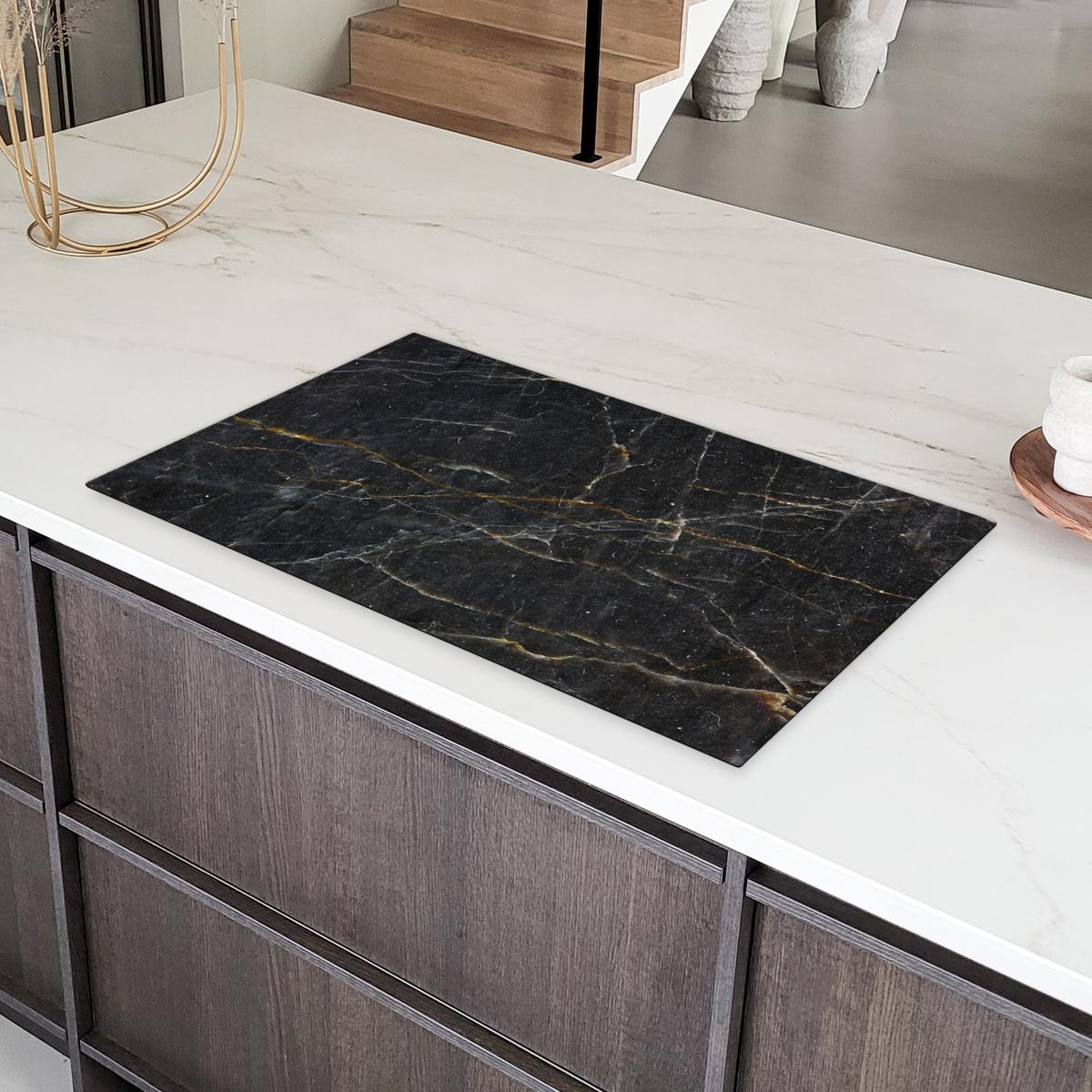 HERDABDECKPLATTE Marmor - Schwarz - Gold - Grau - Marmorstruktur Ceranfeldabdeckung 90x52 cm - Goldfarben, Kunststoff (90/52/0.2cm) - MuchoWow