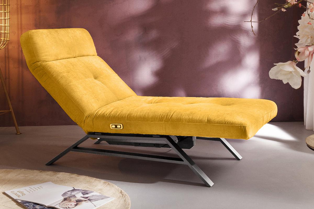 LIEGE MIT MOTORISCHER RELAXFUNKTION AMERIVA Gelb Velvet Relaxfunktion - Currygelb/Silberfarben, Textil (80/110/158cm) - KAWOLA