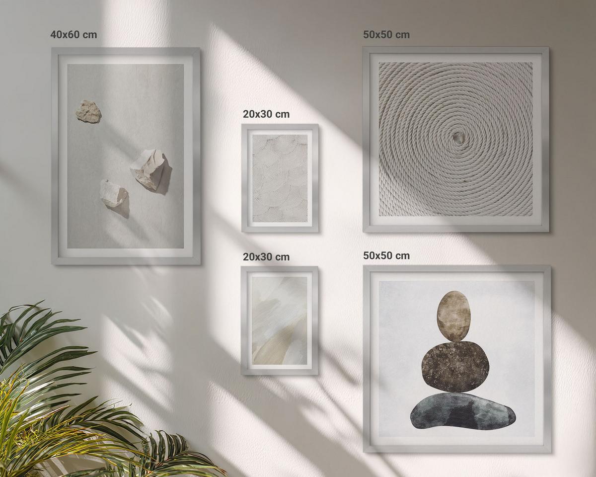 BILDER SET 5er Set - 50x50 cm & 20x30 cm & 40x60 cm Silberner Rahmen - Sandsteine moderne Farbe - Silberfarben, Kunststoff (40/60cm) - TULUP