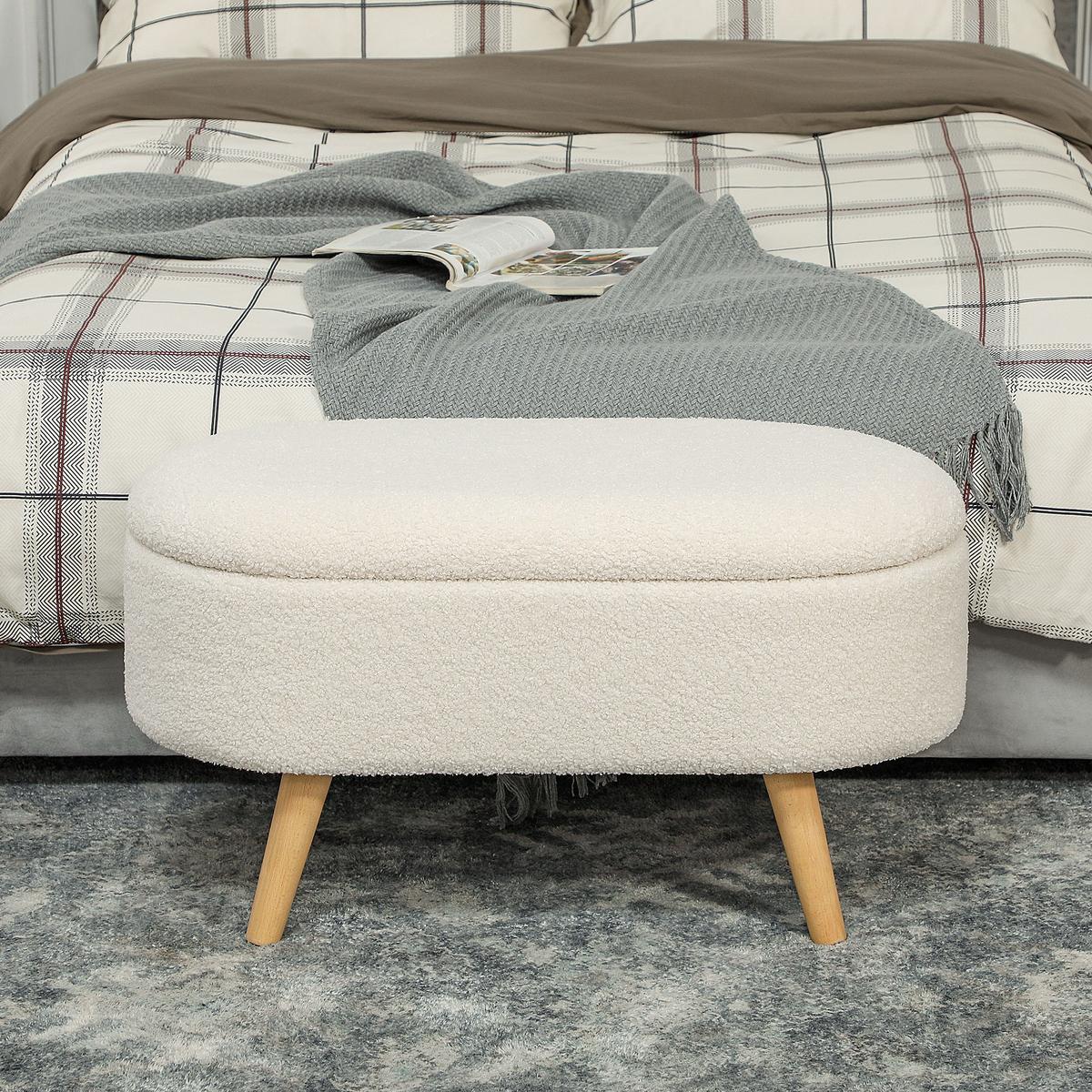 TRUHENBANK mit Deckel Teddysamtoptik - Weiß, Kunststoff (41/45/82cm) - HOMCOM
