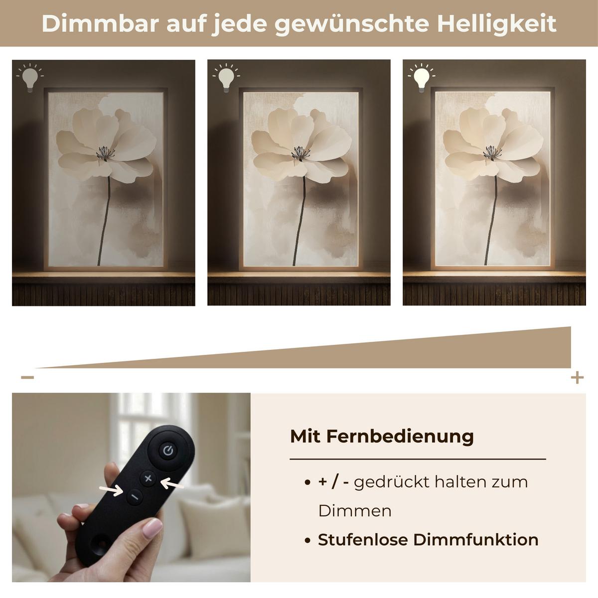 WANDLEUCHTE MIT AKKU Blume - Beige - Farbe - Schatten 40x60 cm - Beige, Holzwerkstoff (40/60/8cm) - OnlyWow