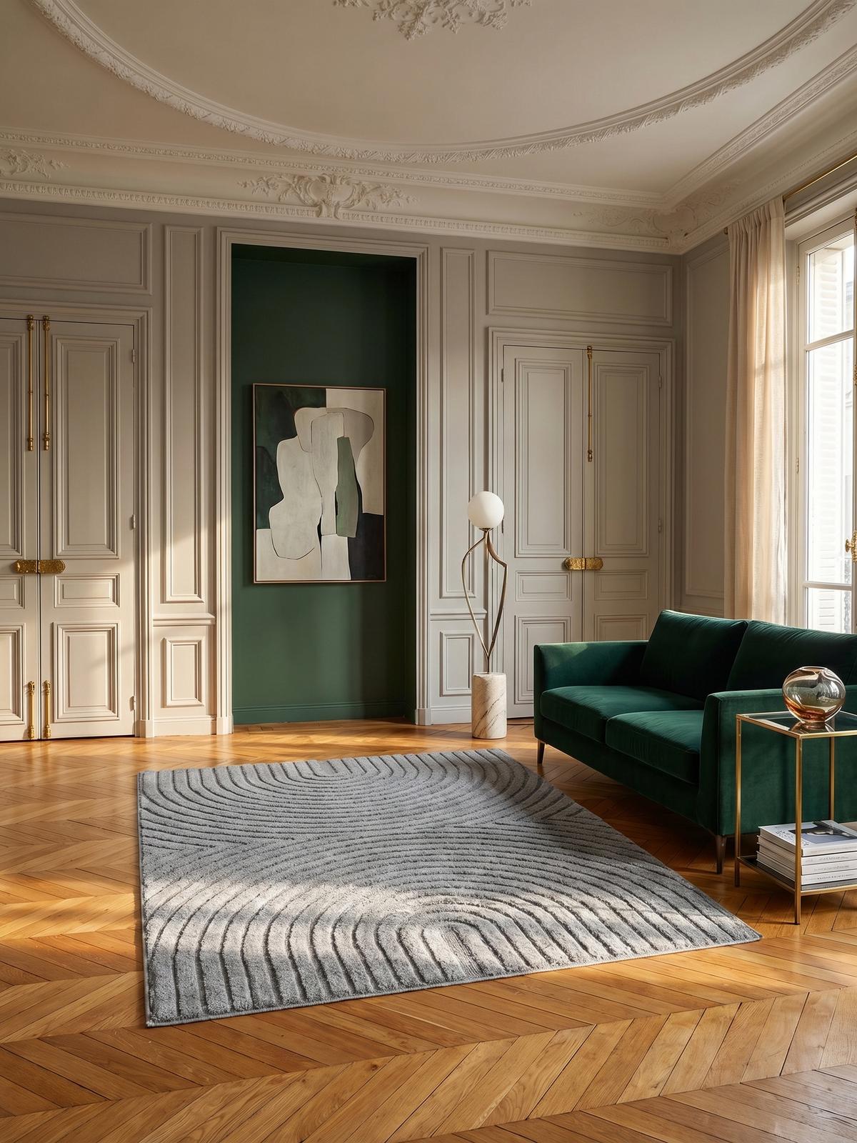 TEPPICH Hochflor RIGI in Silber, mit organischen Bögen in 3D, 80 x 150 cm - Silberfarben, Textil (80/150cm) - KADIMA DESIGN
