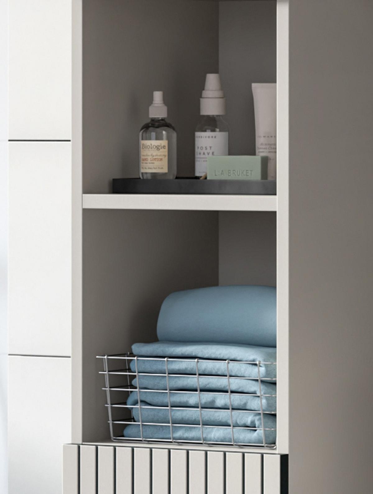 HOCHSCHRANK Kaschmir 30 x 192 cm, Badschrank mit 6 Fächern - Kaschmir/Schwarz, Holzwerkstoff/Kunststoff (30/192/30cm) - Inn.Furn