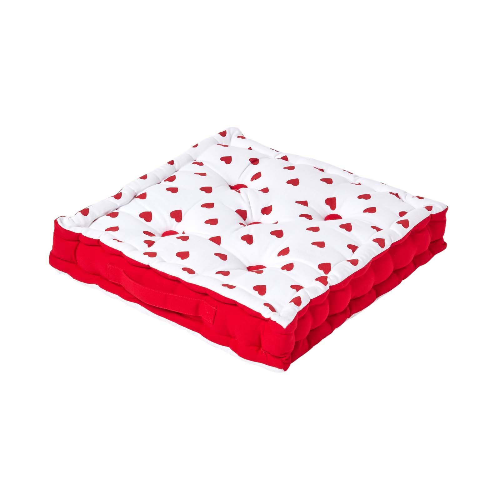 SITZKISSEN rot-weiß mit Herz-Muster 50/50/10 cm - Rot, Textil (50/50/10cm) - Homescapes