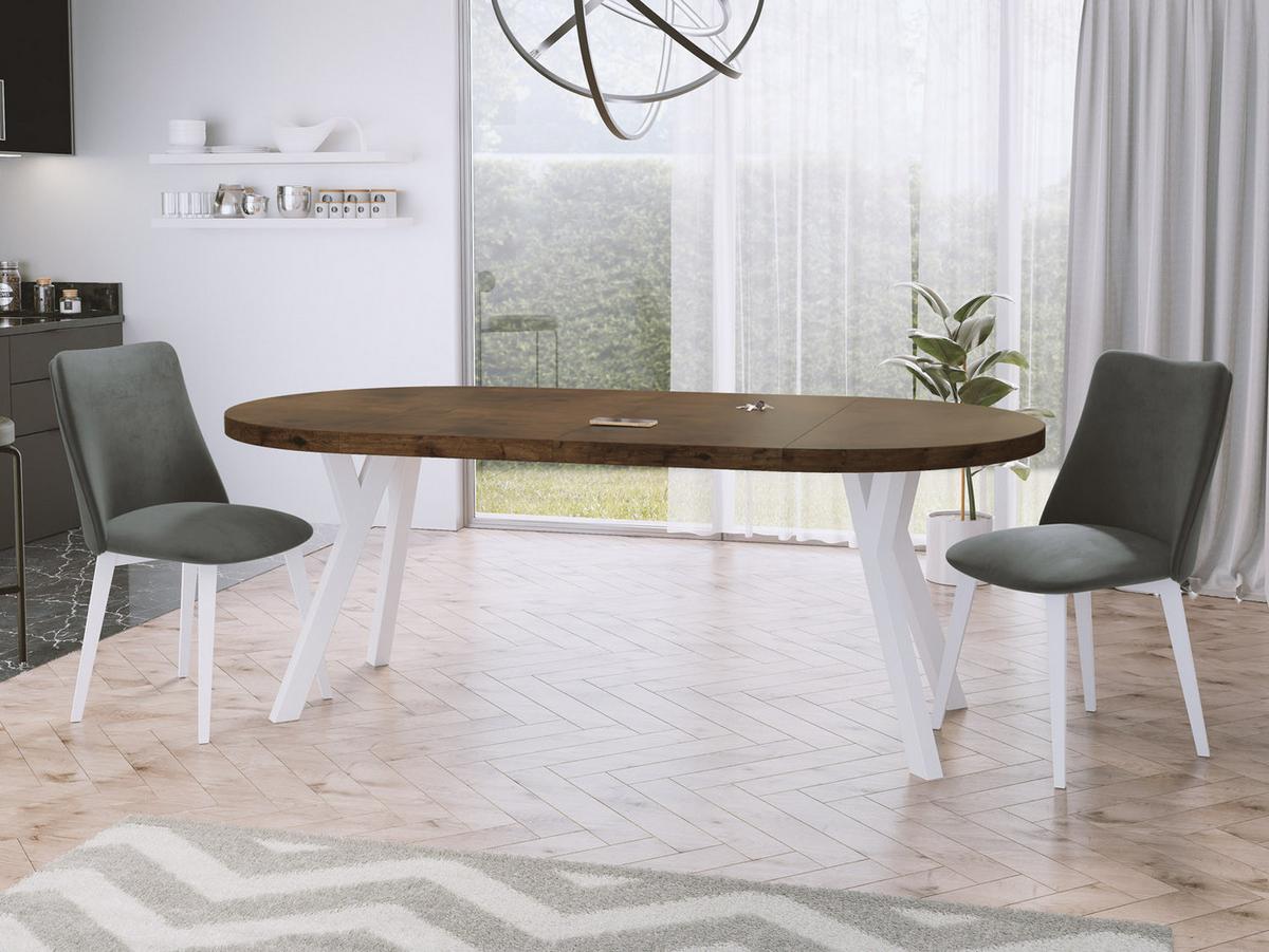 ESSTISCH Twixy runder ausziehbarer, Lefkas Eiche 100-200/100/76 cm - Alteiche/Weiß, Holz/Holzwerkstoff (100/200/76cm) - WFL GROUP