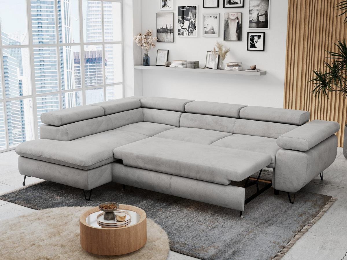 ECKSOFA PETER L Hellgrau Velvet - Links Seite - Hellgrau/Schwarz, Textil/Metall (208/273cm) - MKS