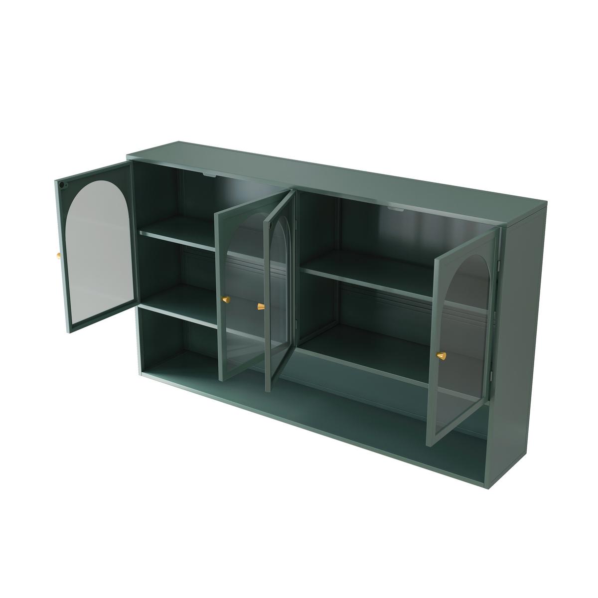 WANDSCHRANK 120cm Metall 4 Türen Graues Glas - Dunkelgrün, Metall (120/70/23cm) - Urban Meuble