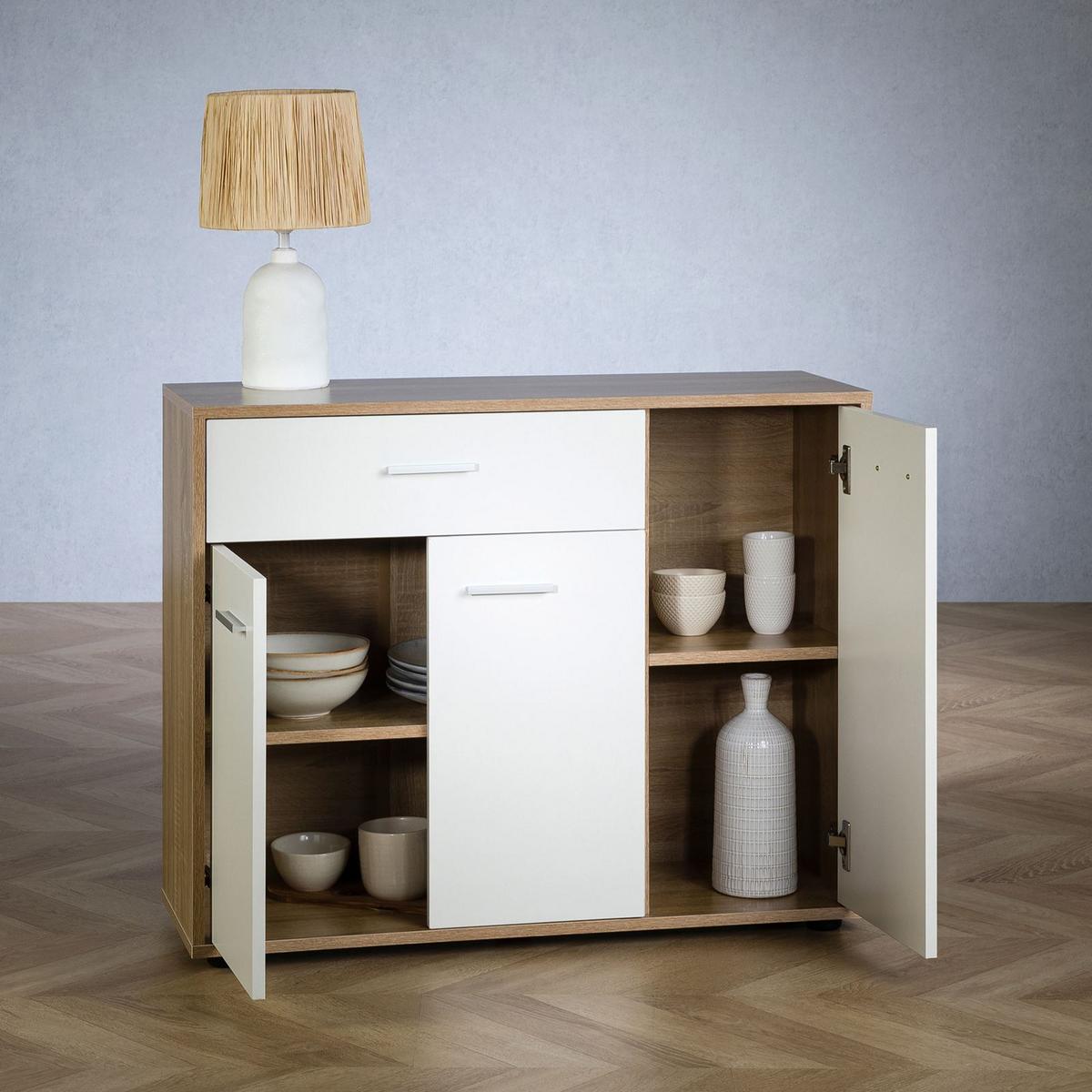 KOMMODE ESTELLE Sonoma Eiche/weiß - Weiß/Sonoma Eiche, Holzwerkstoff (88/70/30cm) - CARO-Möbel