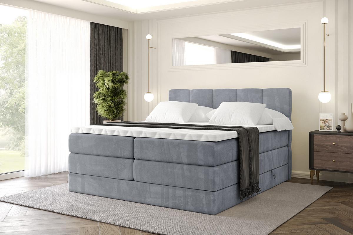 BOXSPRINGBETT mit Matratze H3|H4 und Lattenrost - LIRO KING-200x200 - Grau Casablanca - Grau, Holzwerkstoff (200/200cm) - ALTDECOR