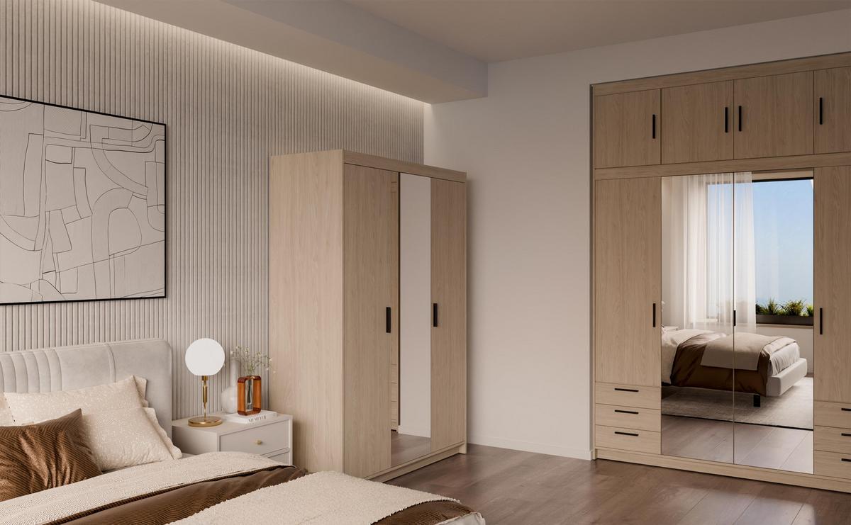 KLEIDERSCHRANK Storicos Geölte Eiche 133/190,5/53 cm - Modern mit Spiegel 3-türig - Eichefarben, Holzwerkstoff/Kunststoff (133/190.6/53cm) - AX Living