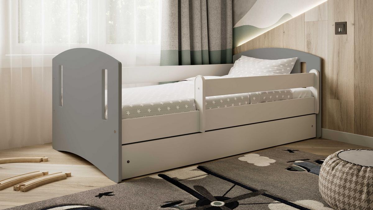 KINDERBETT CLASSIC II mit Schublade ohne Matratze Grau 90/65/144 - Grau, Holzwerkstoff (80/140cm) - RAUMHIRSCH FURNITURE