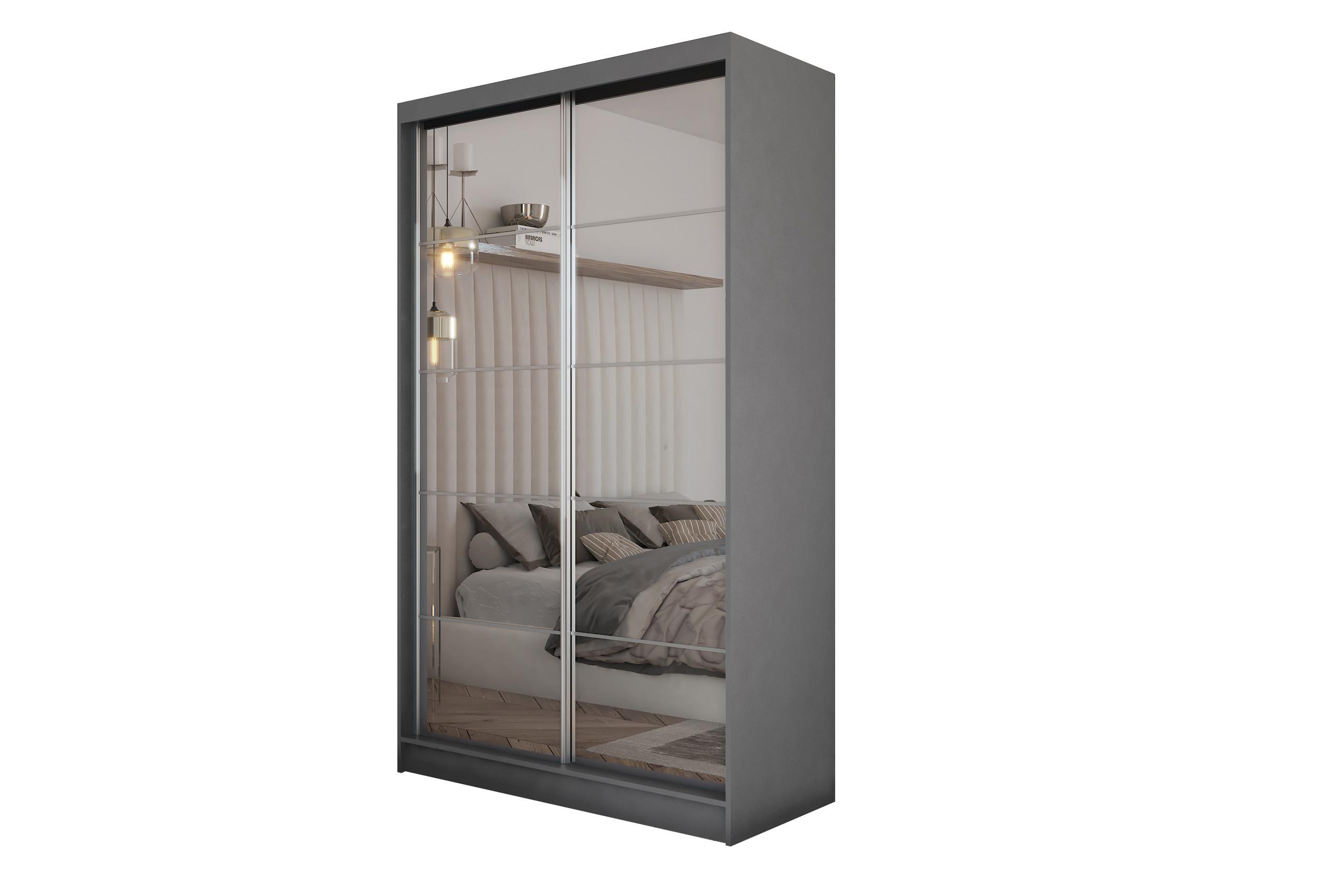 SCHWEBETÜRENSCHRANK FIORELLA 120/216/61 cm 2-türig mit Spiegel Grau - Grau, Holzwerkstoff (120/216/61cm) - MASSENO