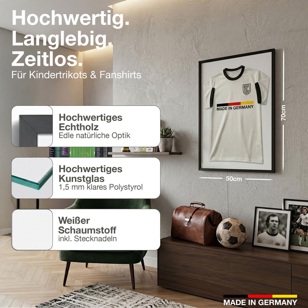 TRIKOTRAHMEN 50/70 mit weißem Hintergrund - Schwarz, Holz (50/70cm) - K-Möbel