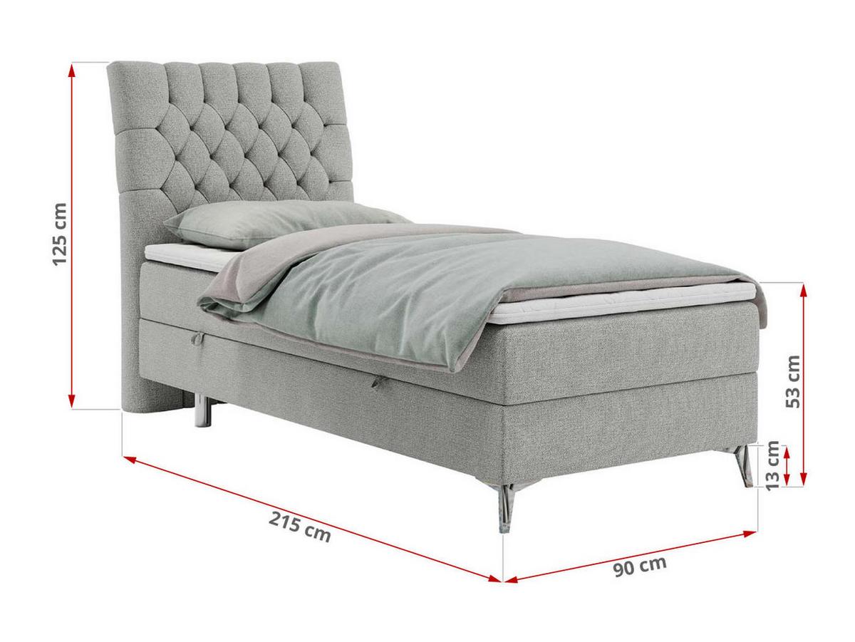 BOXBETT MILEN 90/200 Hellgrau Struktur - H3 - Links Seite - Hellgrau, Holz/Textil (90/200cm) - MKS