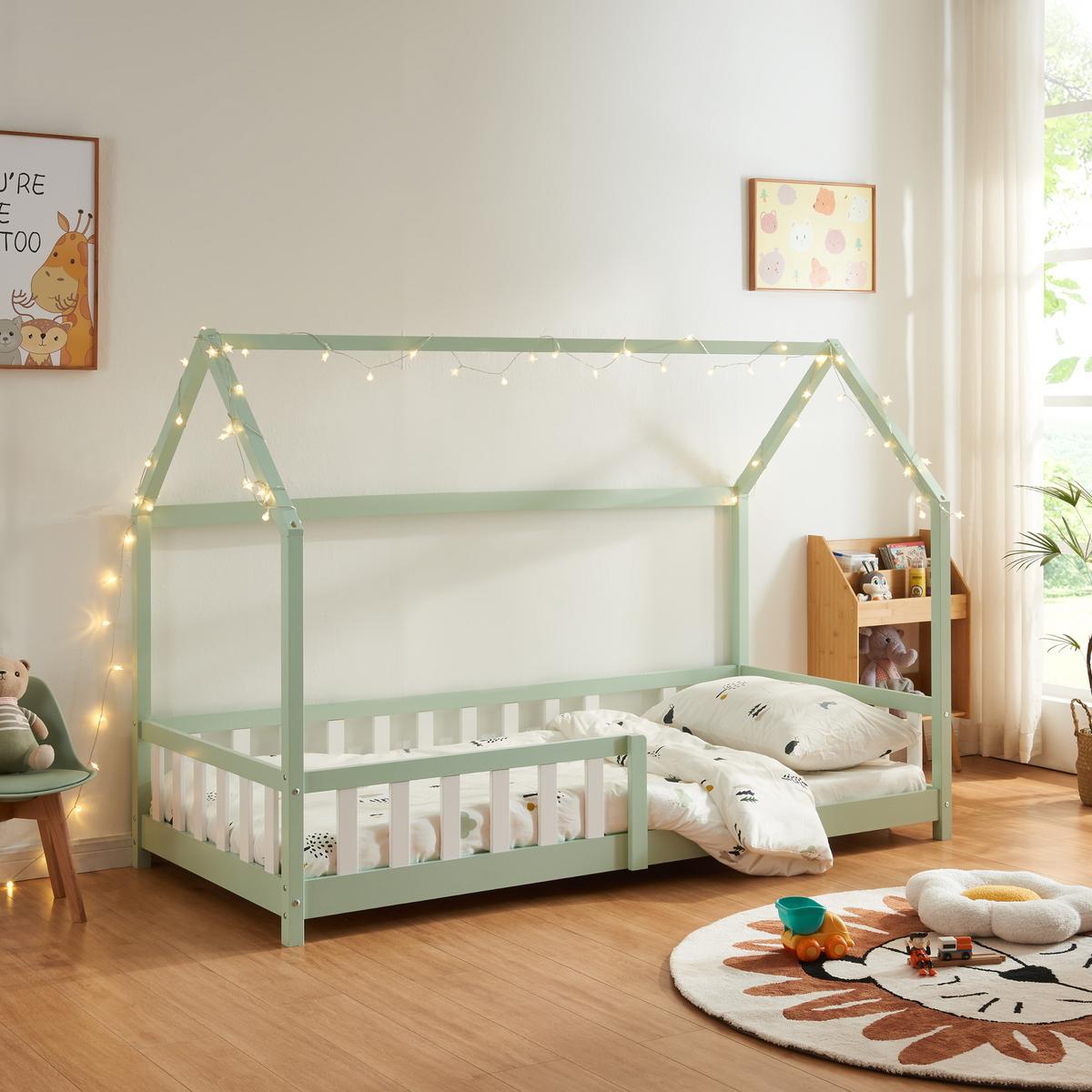 HAUSBETT Hesel - Mintgrün, Holz (90/200cm) - [en.casa]