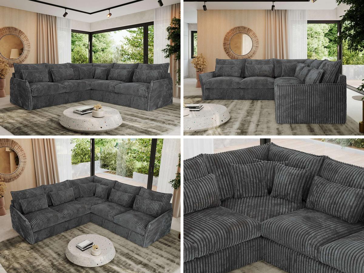 ECKSOFA VERSO L Dunkelgrau Cord - Dunkelgrau/Schwarz, Kunststoff/Textil (270/270cm) - MKS