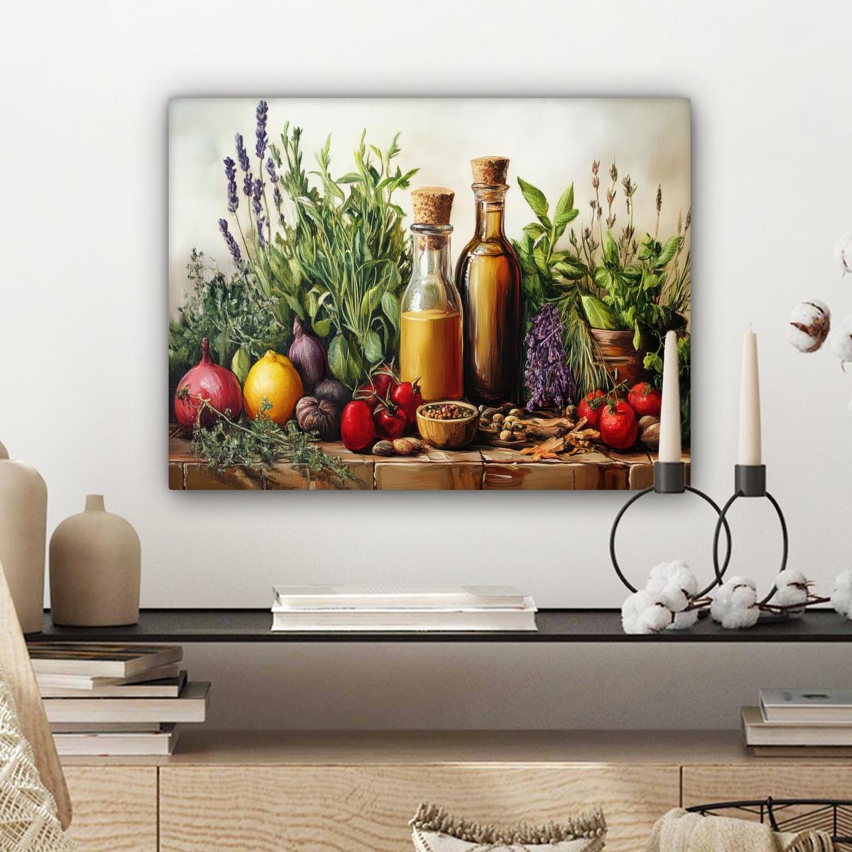 LEINWANDBILD Stilleben - Kräuter - Gewürze - Früchte - Farbenfroh Wandbild 40x30 cm - Grün, Textil (40/30cm) - MuchoWow