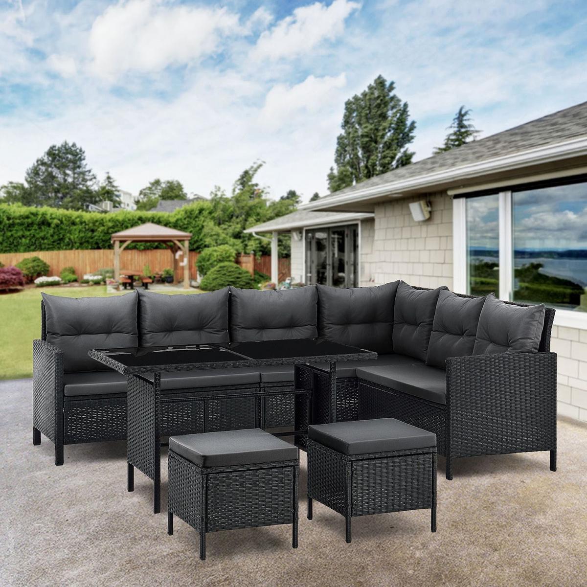 LOUNGEGARNITUR Manacor schwarz, dunkelgrau - Dunkelgrau, Kunststoff/Metall - Juskys