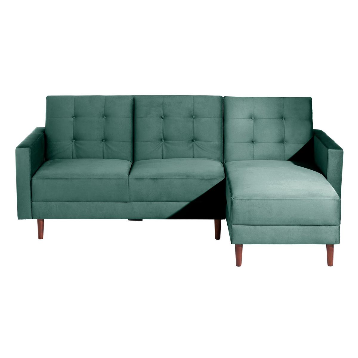 FUNKTIONSSOFA mit Hocker Katunia Samtvelours grün - Grün, Kunststoff (222/92/144cm) - 58aufmkessel