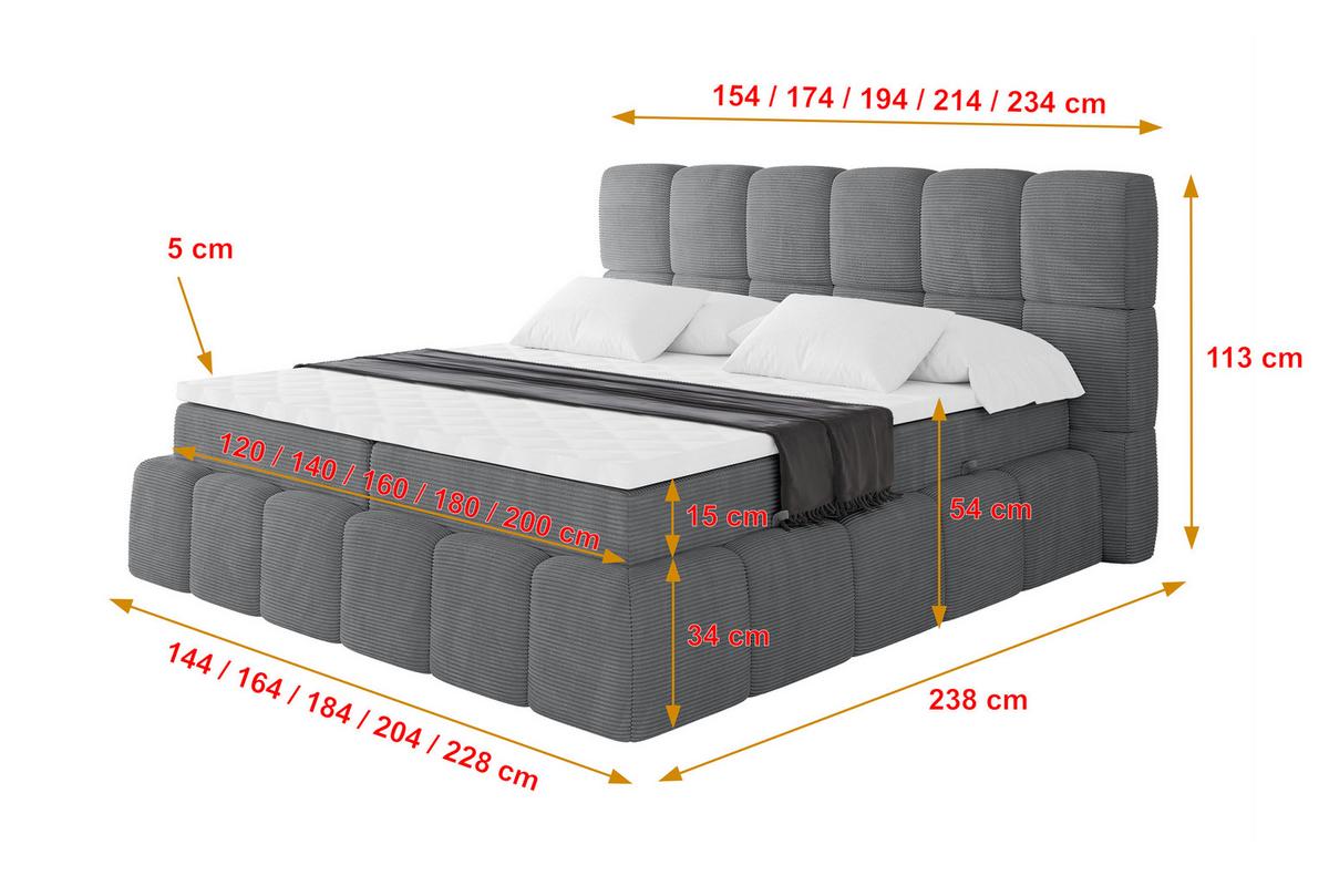 BOXBETT - AURI-H4 - 140x200 Dunkelgrau Cord - Graphitfarben, Holzwerkstoff (140/200cm) - ALTDECOR