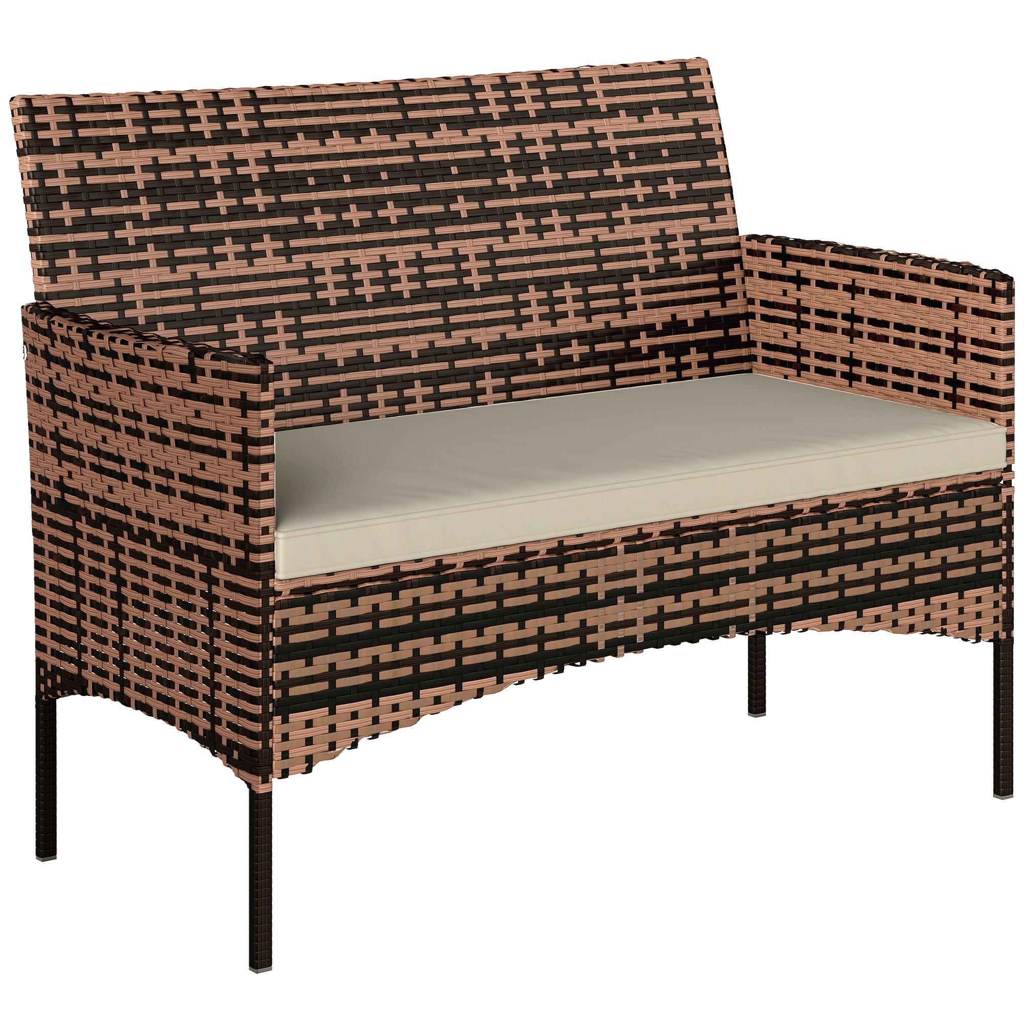 GARTENBANK aus PE-Rattan mit Auflage, Khaki - Beige/Braun, Textil/Metall (63/85/115cm) - Outsunny