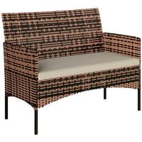 GARTENBANK aus PE-Rattan mit Auflage, Khaki - Beige/Braun, Textil/Metall (63/85/115cm) - Outsunny