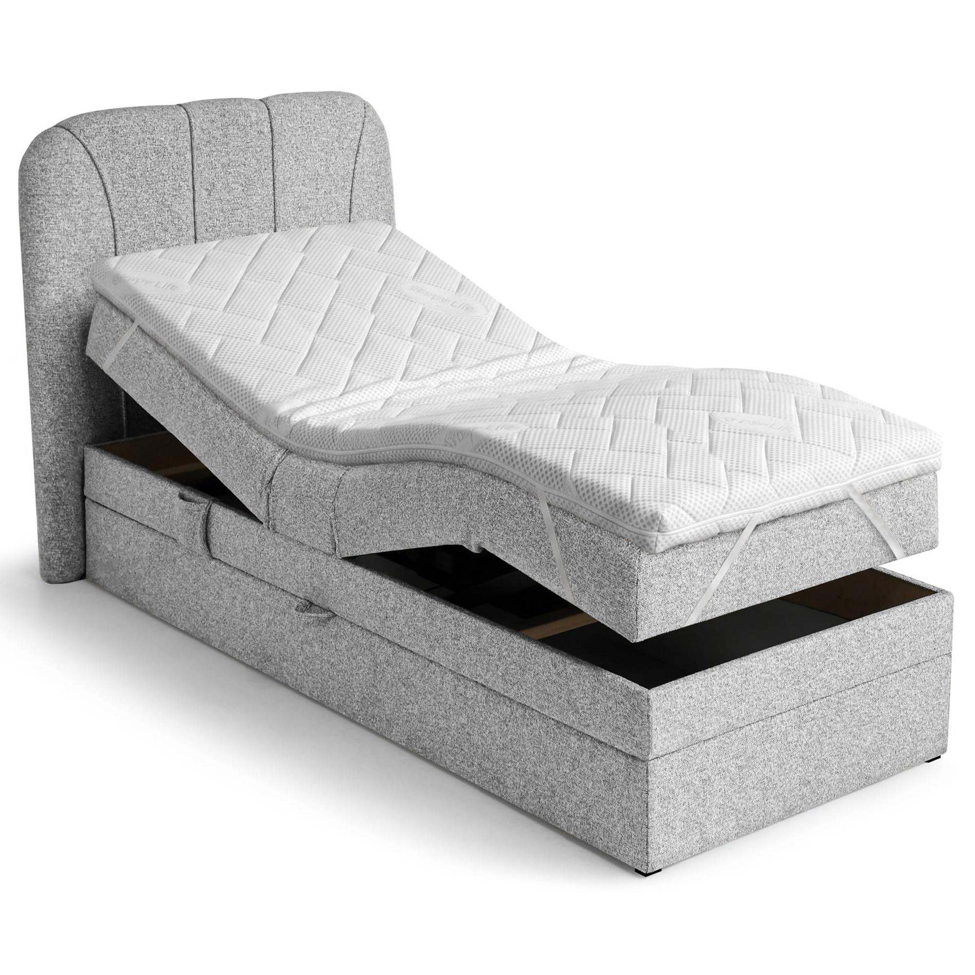BOXSPRINGBETT Romeo, Einzelbett mit elektrischer Matratzenverstellung, 90x200 cm, Hellgrau - Hellgrau, Textil (90/200cm) - Beautysofa